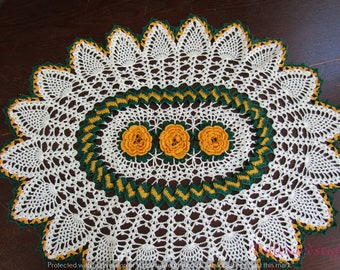 Elegant, Handmade, Crochet, rose, doily, size 27"x20"