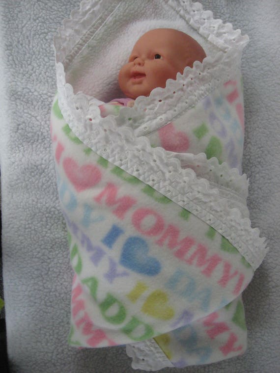 Fleece/Sherpa Warm Baby Blanket Handmade with Eyelet Border, Size - 31" Wide 38" Long