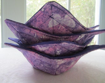 Handmade Microwaveable Hot Soup Bowl Cozies, Set of 4. Size 7" Top 5" Bottom.