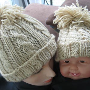 Handmade Knit Mommy And Me Hats, Warm Winter Head Sock, Size Adult And Baby