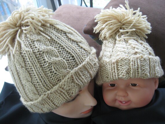 Handmade Knit Mommy And Me Hats, Warm Winter Head Sock, Size Adult And Baby