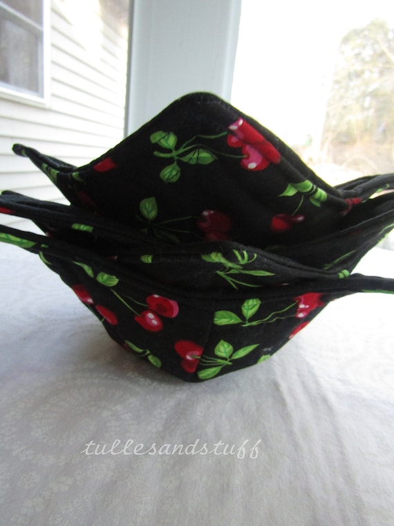 Microwaveable Hot Soup Bowl Cozies, Life Is Just A Bowl Of Cherries -  Set Of 4