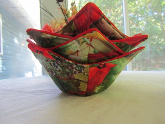 Handmade Microwaveable Soup Bowl Cozies, Set of 4= 7" top 5" bottom