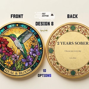 Personalized Sobriety Coin, Recovery Milestone Keepsake, Gold-Tone Custom Note (10 Designs)
