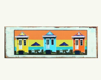 New Orleans Art, Beach Scene, Shotgun houses, Colorful Small Art, Gift Priced, Under 100, Housewarming, Wedding Gift, Beach House, Pool Deck
