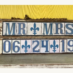 New Orleans Wooden Sign, Wedding Engagement Banners, Save the Date, Street Tile Font, Recycled Wood, Wedding Gift Under 60