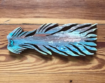 Wooden Fish, Hand Carved, One of a Kind, Whimsical Sea Creatures, Deck Art, Beach Decor, Colorful Wash, Salvage Wood