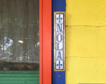 Fleur de Lis NOLA Salvage Wood Sign: New Orleans Street Tile Font
