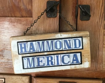 New Orleans Art, Street Tile Font, Hammond America, Northshore New Orleans, Salvage Wood Sign, Hammond Louisiana, Gift Under 50, Patriotic