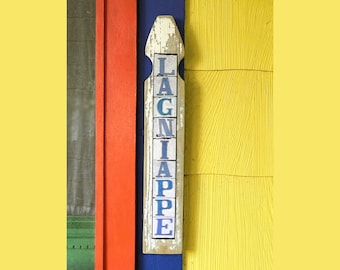 Lagniappe, Wooden Sign, Street Tile Font, New Orleans Art, Picket Fence, Recycled Wood