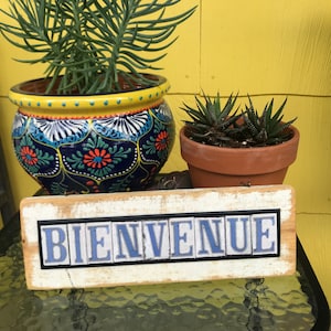 Bienvenue, Welcome, Louisiana French, Street Tile Font, Salvage wood sign, Horizontal, Mixed Media, New Orleans,