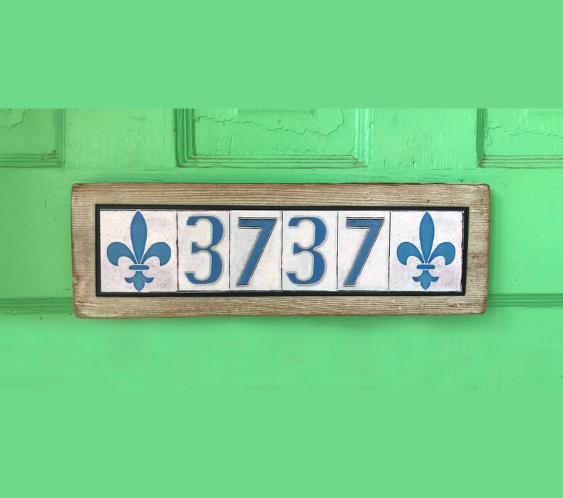 New Orleans Street Tile Font Signs House Numbers Fleur De Lis Custom Address Salvage Wood Recycled Sign