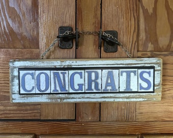 New Orleans Art: Salvaged Wood 'Congrats' Sign