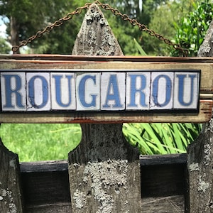 Louisiana Art, Rougarou, New Orleans Street Sign Font,  Swamp Monster, Halloween, Gift Under 40, Recycled Wood, Deck Art