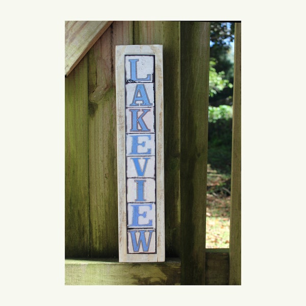 New Orleans Art, Street Signs, Street Tile Signs, Lakeview, New Orleans neighborhood, mixed media salvage wood photography, gift under 50