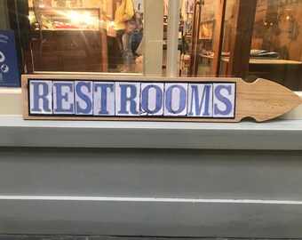 Wooden Signs, New Orleans Street Tile Images, Recycled Wood, Restroom, Restaurant Sign for Restrooms,
