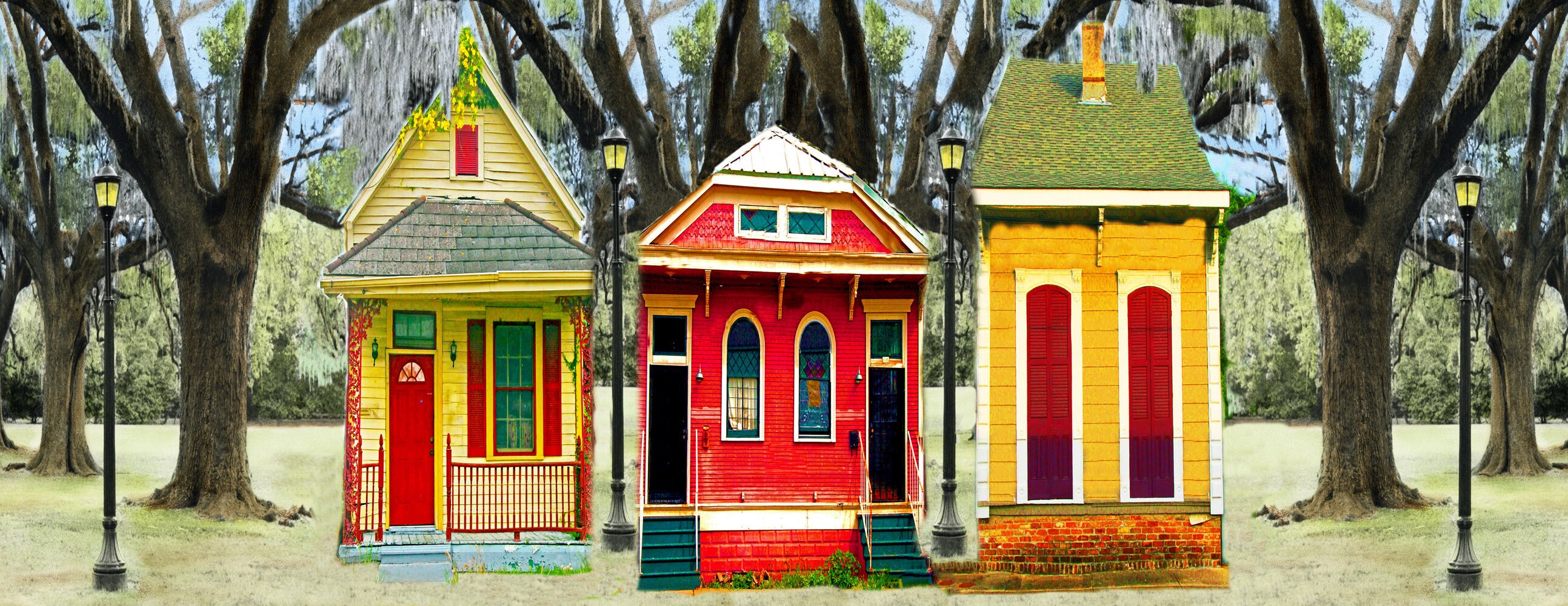 Arquitectura de Nueva Orleans colorido collage impresión mate | Etsy