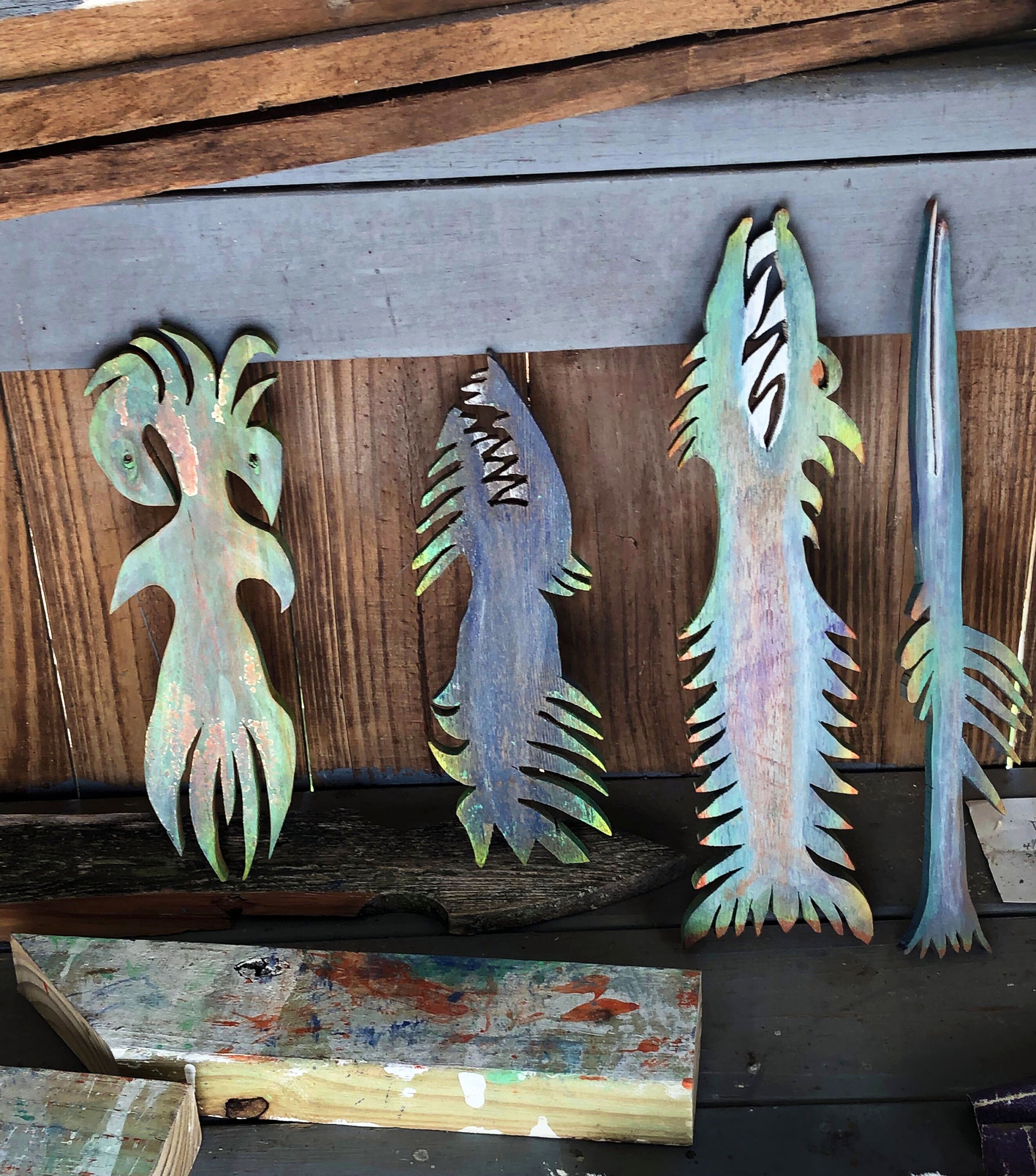 Wooden Fish Hand Carved Deck Art Beach Colors Whimsical | Etsy