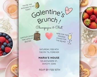 Galentine's Day Invite, Digital Invitation, Brunch Invitation, Editable Canva Template