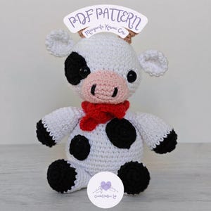 Cow Amigurumi Crochet Pattern with Scarf, Kawaii Plush Farm Animal, Intermediate PDF Tutorial
