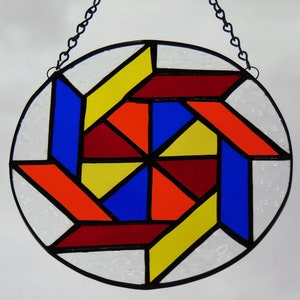 8&quot; Stained Glass Pinwheel Panel: Red, Yellow, Orange, Blue