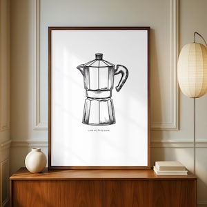 Love at First Brew – Coffee Wall Art Printable | Moka Pot Illustration | Modern Kitchen Decor | Coffee Art | Digital Downlad | Coffee Poster