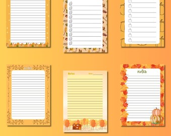 Fall Theme Notepad Set: Pumpkin & Leaves Design (Digital Download)