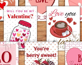 Tarjetas de San Valentín, diario basura, tarjetas para niños, imprimibles, 3x4