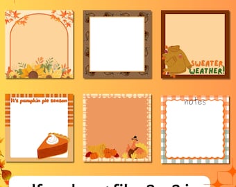 Bloc de notas adhesivas imprimibles con temática otoñal de Acción de Gracias, 3x3 pulgadas