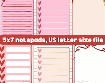 Bloc de notas de San Valentín Coquette / Bloc de notas imprimible con lazos y corazones Creación de tarjetas Diario