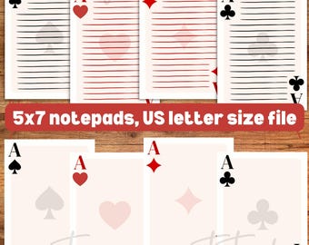 Bloc de notas inspirado en tarjetas imprimible de 5x7, tarjeta As, lista de tareas