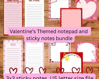 Paquete de bloc de notas imprimible y notas adhesivas para San Valentín (descarga digital)