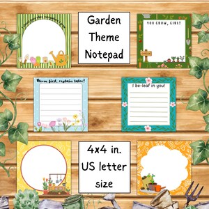 Può includere: Un set di sei bloc-notes quadrati con illustrazioni a tema giardino, tra cui annaffiatoi, fiori e attrezzi da giardinaggio. I design includono testi come I shovel good vibes everywhere I grow, You grow, girl!, Bloom first, explain later! e I be-leaf in you!. Ogni blocco misura 10,16 cm per 10,16 cm.