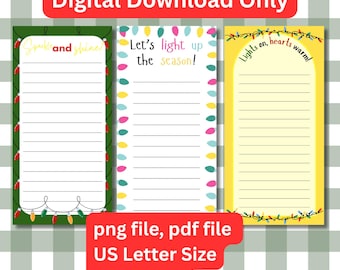 Bloc de notas imprimible de luces navideñas: Listas para las fiestas (descarga digital)
