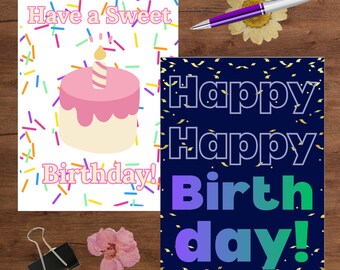 Tarjetas de cumpleaños imprimibles, sencillas y fáciles de celebrar, para él y para ella. Regalos.