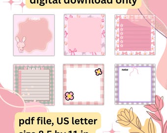 Plantilla imprimible estética coqueta / Post-it / Notas adhesivas / Diseño de lazos y cuadros