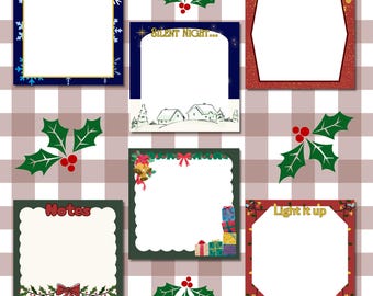 Bloc de notas adhesivas imprimible con temática navideña, 3x3, juego de 6 diseños de papelería