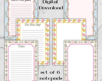 Bloc de notas de inspiración victoriana, descarga instantánea, diseño floral y de enredaderas, páginas PNG para tomar notas