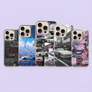 JDM Phone Case, Tokyo Drift Japanese Cars Cover for iPhone 17 Pro Max, 16e, 15, 14, 13, 12, Samsung S26 Ultra, S25 FE, A56, S24, Pixel 10, 9