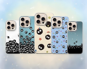Soot Sprite  Phone Case, Susuwatari Kawaii Cover for iPhone 17 Pro Max, 16e, 15, 14, 12, Samsung S26 Ultra, S25 FE, A56, S24, Pixel 10, 9A