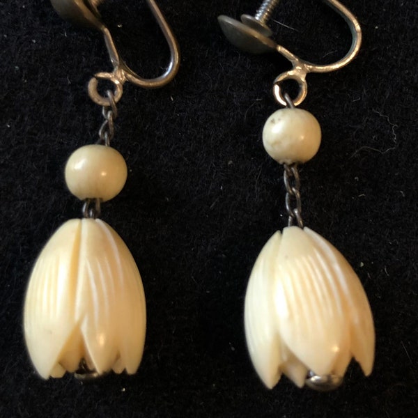 Vintage carved pikake bone earrings