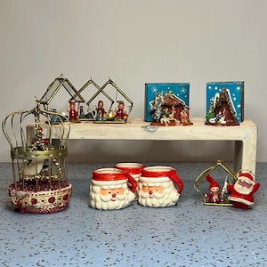 Vintage Assortment of Tiny Christmas Nativity Sets, Mini Santa Mug Votive Holders , Bird in a Cage - Sold Separately - READ DESCRIPTION
