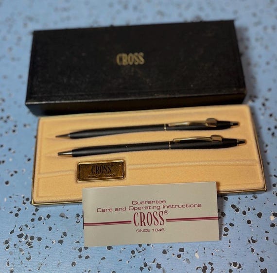 Vintage CROSS Ball Pen & Pencil Set Classic Matte Black 2501 Pen