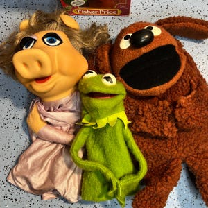 Vintage 1978 Kermit the Frog Hand, Miss Piggy and Rowlf Hand Puppets - Fisher Price Jim Henson Muppets - SOLD SEPARATELY -Read Description