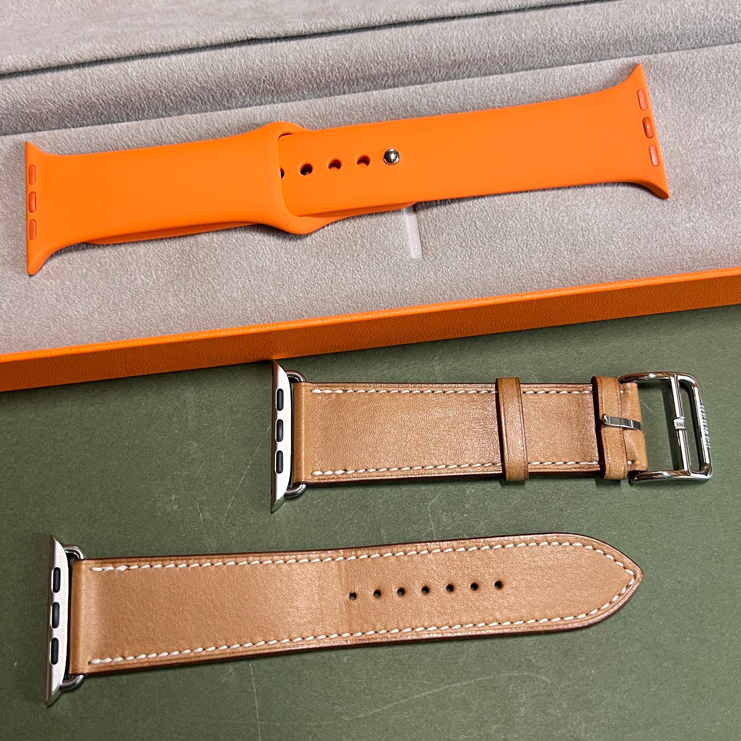 Authentic Hermès orange Leather Strap Gold and silver Tone Round Dial Watch HERMES HEURE H 25mm Two Tone 0.91TCW DIAMONDS Hermes Double  main image 2