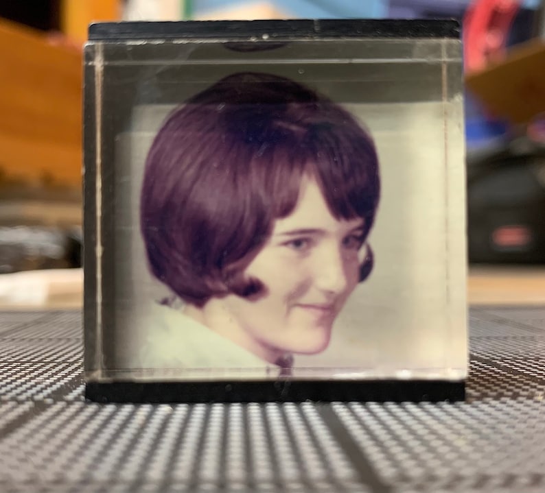 found photograph Original Vintage Photo Girl in Acrylic Cube -Texas Art Asylum Old photo Photograph Vintage Photo