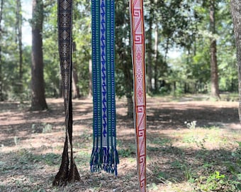 Guatemalan Handwoven Rainbow Sash Faja Belt Mayan Textile Pom‎ Pom Tassels guatemalan belt, hatband aguacatan belt, guatemalan hair tie  main image 4
