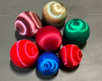 Vintage Satin Christmas Ornaments.    Purple, Red, Cream, Green, Blue