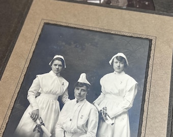Vintage Analog Black and White Photoshop — 3 Nurses — 1 Soldier — War  — White People