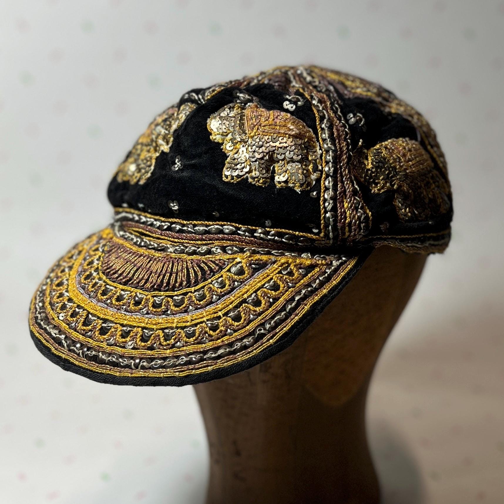 Vintage Sequined Burmese Cap Unisex Hand-Beaded Burmese Hat w/ Elephant Motif Delicate... | Depop main image 4